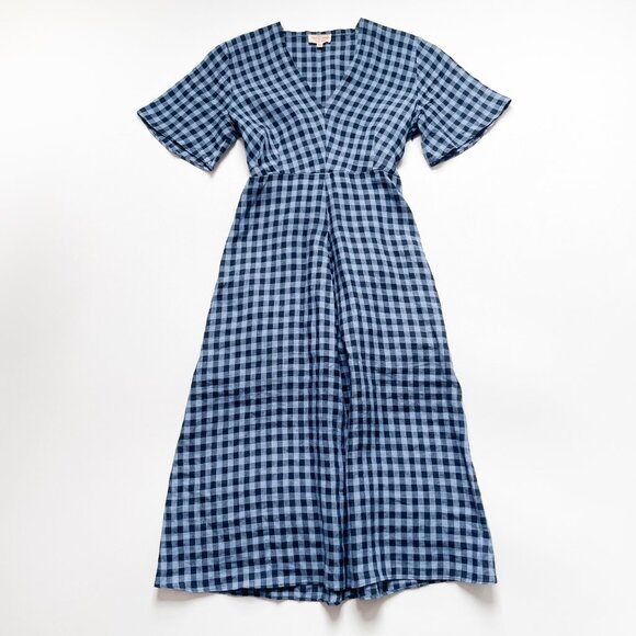 Justine Tabak Rye Dress Blue Linen Gingham Size XS - Picture 4 of 13